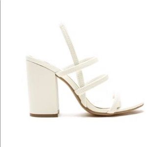 White triple strap slingback heel sandals